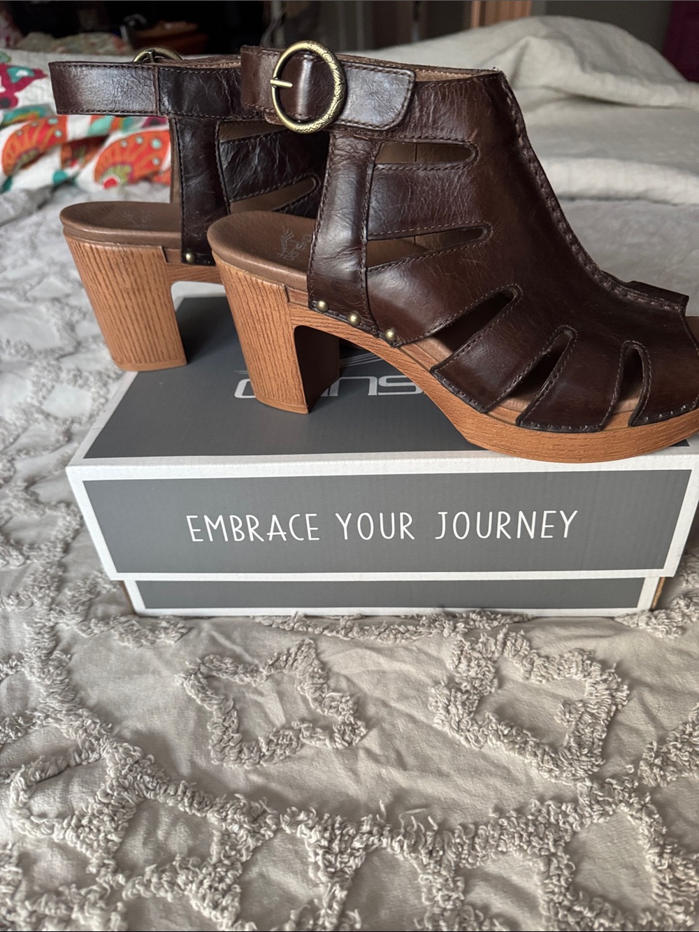 Dansko Dark Brown Leather Cutout Heel Sandals with Buckle